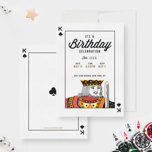 Las Vegas Game Night Men&#39;s Birthday Party Invitation, Poker Night Card Game Casino Invitation, Poker Birthday Party Casino Party