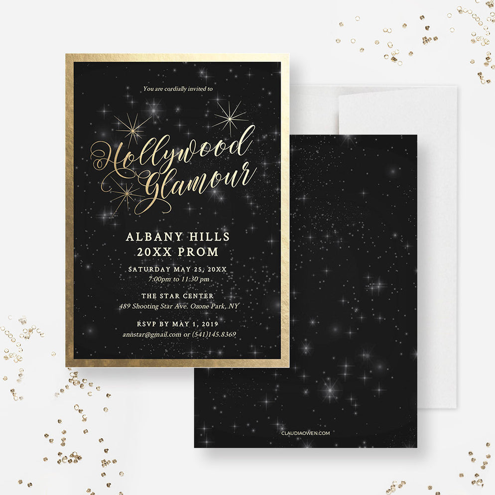 Hollywood Glamour Party Invitation Editable Template, Prom Invites Sta ...