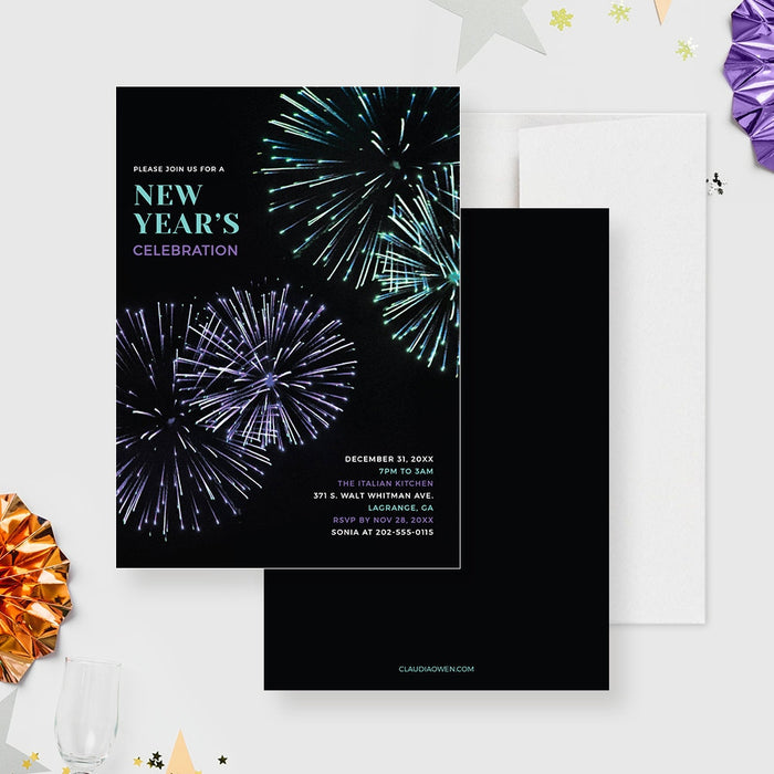 New Year's Party Invitation Editable Template, Fireworks End of Year Party Printable Digital Download, NYE Party, 4th of July Celebration