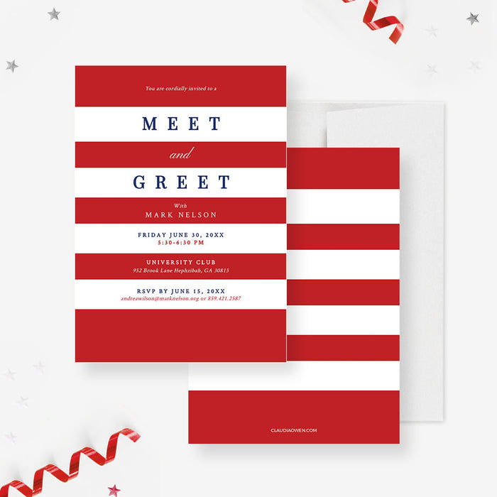 Meet and Greet Invitation Edit Yourself Template, Red and White Stripes Political Party, Corporate Business Digital Download