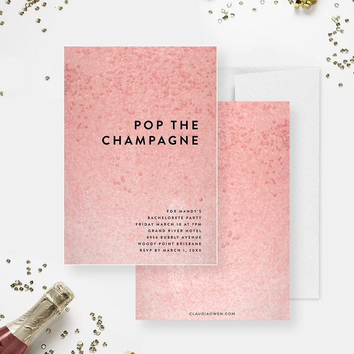 Pop the Champagne Party Invitation, Pink Champagne 21st 30th 40th 50th Birthday Drinks Adult Party, Sip Sip Hooray Cheers Let&#39;s Toast