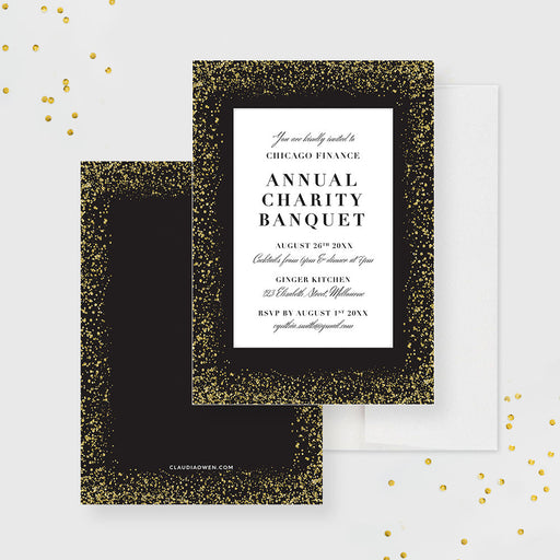 Annual Charity Banquet Invitation, Business Dinner Professional Function Invites, Elegant Corporate Event Company Party Gold Sparkles