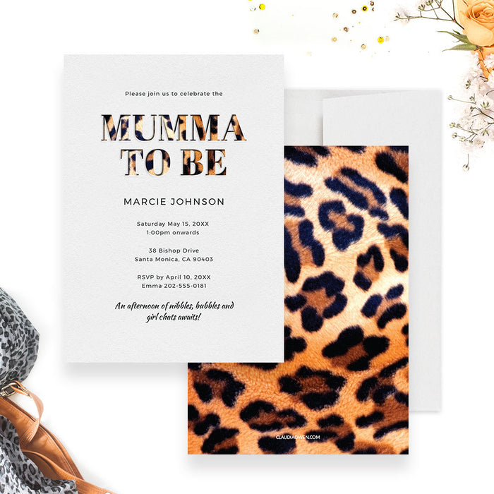 Mumma To Be Baby Shower Party Invitation Edit Yourself Template, Leopard Animal Print Digital Download, Mum To Be Shower Invites