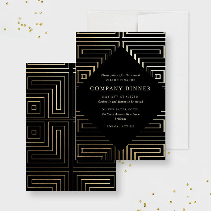 Company Dinner Party Invitation, Professional Business Dinner Event, Corporate Work Party, Elegant Geometric Pattern Design