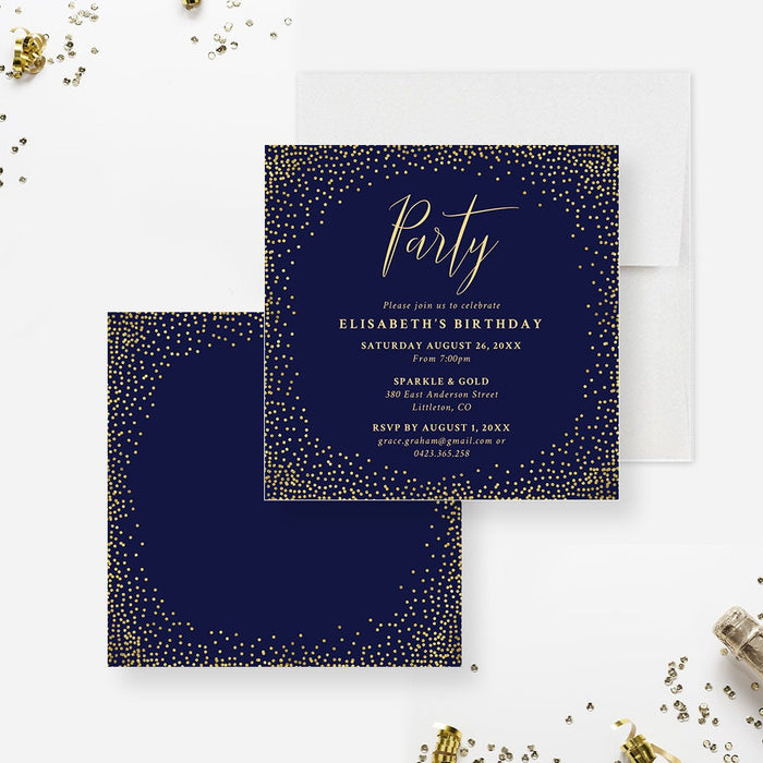 Birthday Party Invitation Gold Confetti 21st 30th 40th 50th 60th 70th 80th Adult Elegant Milestone Birthday, Surprise Birthday Party Time