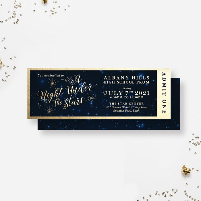 High School Prom Printed Ticket Invitation A Night Under the Stars, Event Ticket Invite, Admit One Starry Night Admission Ticket Birthday