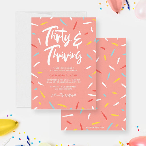 Thirty and Thriving 30th Birthday Party Invitation, 30th Birthday Invitation for Women Personalized Adult Birthday Invite, Turning Thirty