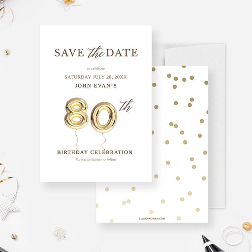 80th Save the Date Card Edit Yourself Template, 80th Eightieth Eighty Birthday Balloon Digital Download, 80th Business Wedding Anniversary