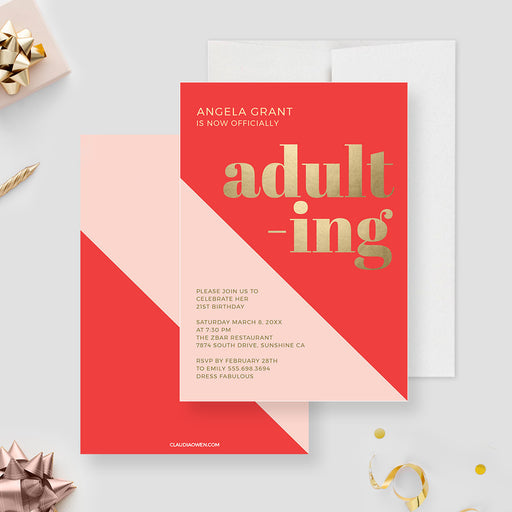 Adulting 21st Birthday Party Invitation, Custom 21st Birthday Digital Download, Finally Legal Adult Birthday Invites, Editable Template