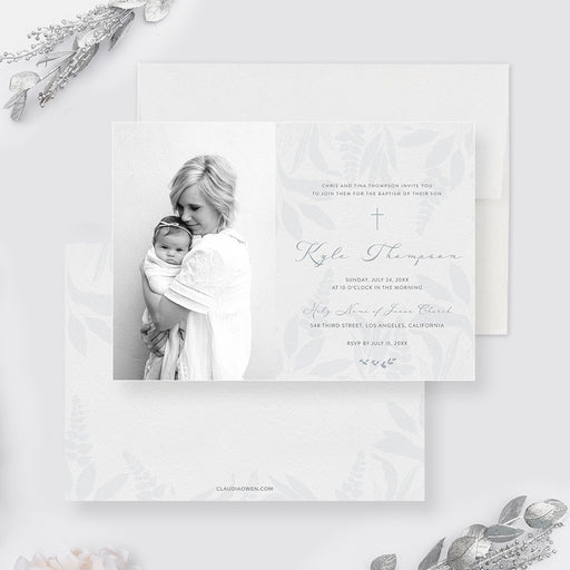 Elegant Baptism Invitation with Photo, Religious Christening Invites for Girls and Boys, Simple First Holy Communion Photo Invitation