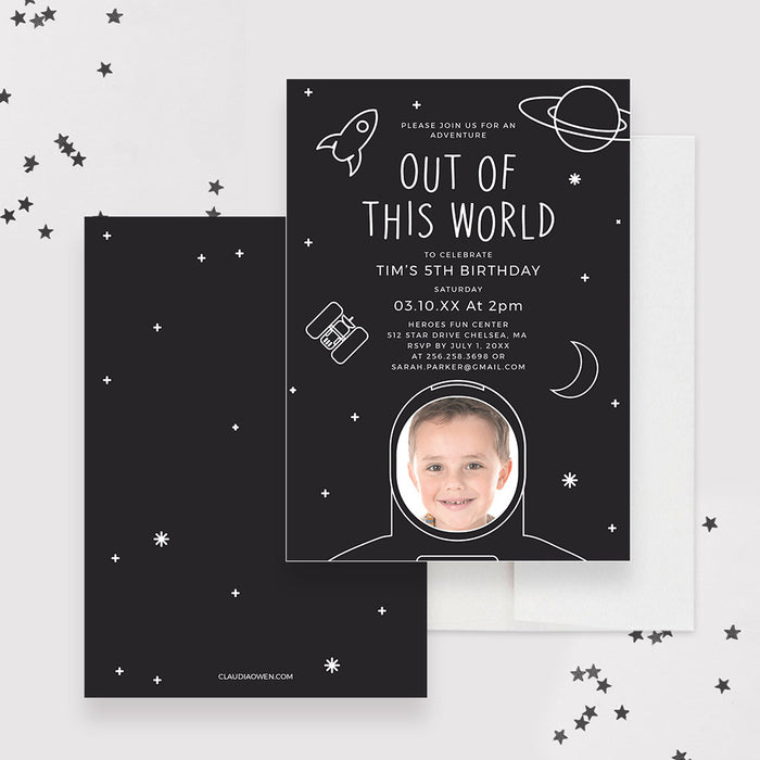Out of this World Party Invitation Template, Outer Space Birthday Invitation with Photo Digital Download, Boys Girls Astronaut Party