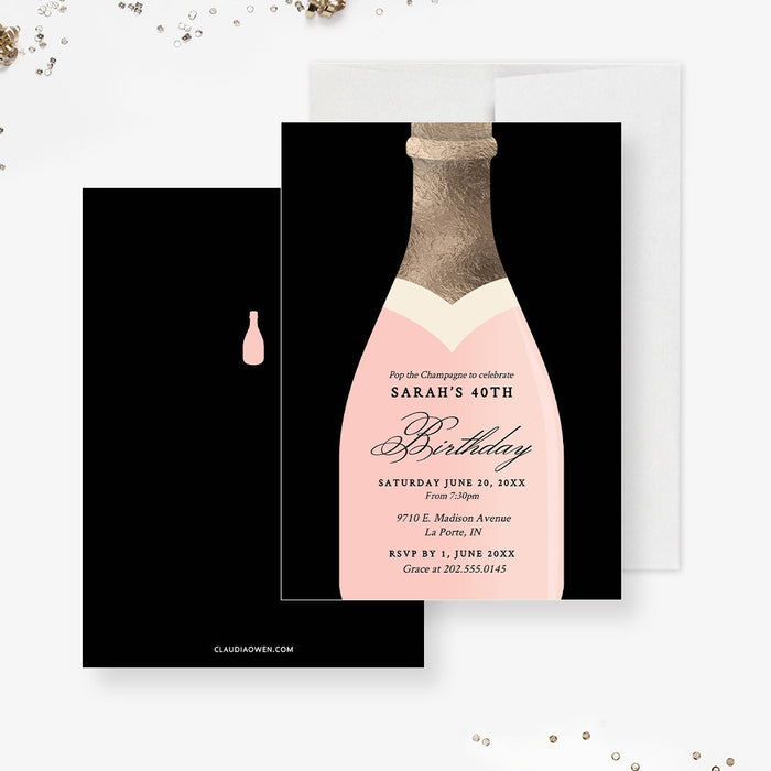Champagne Birthday Party Invitation Template, Bridal Shower Editable Invitation, 21st 30th 40th 50th 60th Birthday Digital Download