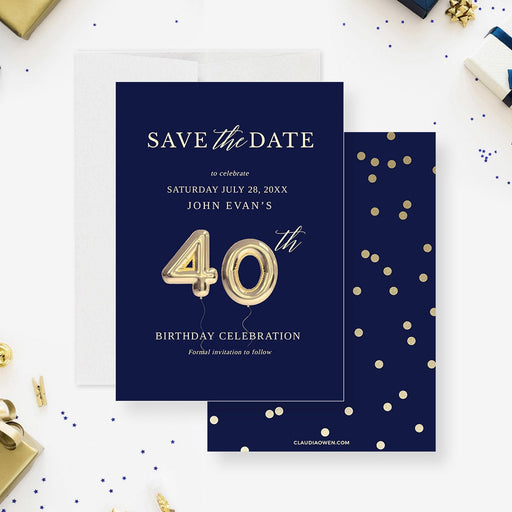 40th Save the Date Card Editable Template, 40th Fortieth Forty Birthday Balloon Digital Download, 40th Business Wedding Anniversary