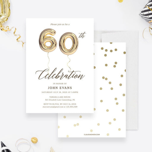 60th Party Invitation Editable Template, Sixtieth Sixty Birthday Balloon Printable Digital Download, 60th Business Wedding Anniversary