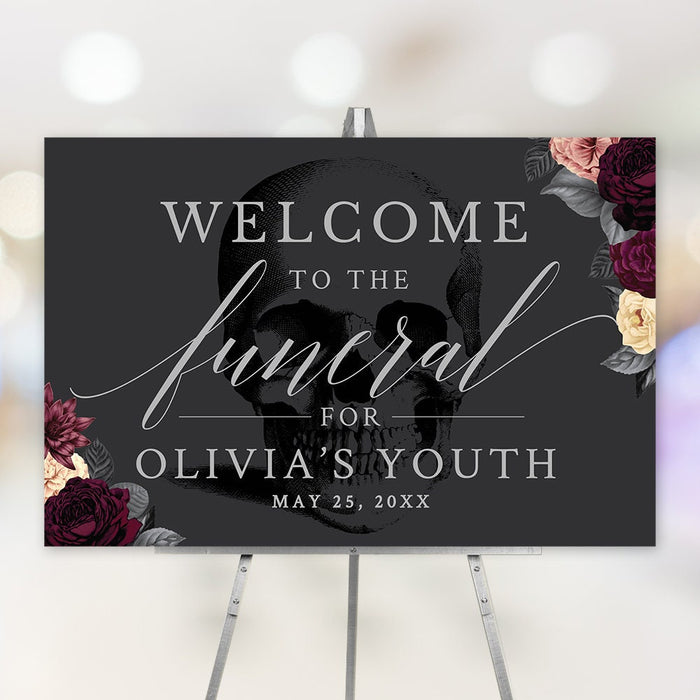 Funeral for my Youth Party Invitation Matching Set Editable Template, Funeral Birthday RIP 20s 30s, Obituary Welcome Sign Gift Tag Bundle