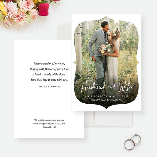 Husband and Wife Wedding Announcement Card, Elopement Wedding Card Photo Marriage Announcement, Just Married Newlyweds Card We Eloped