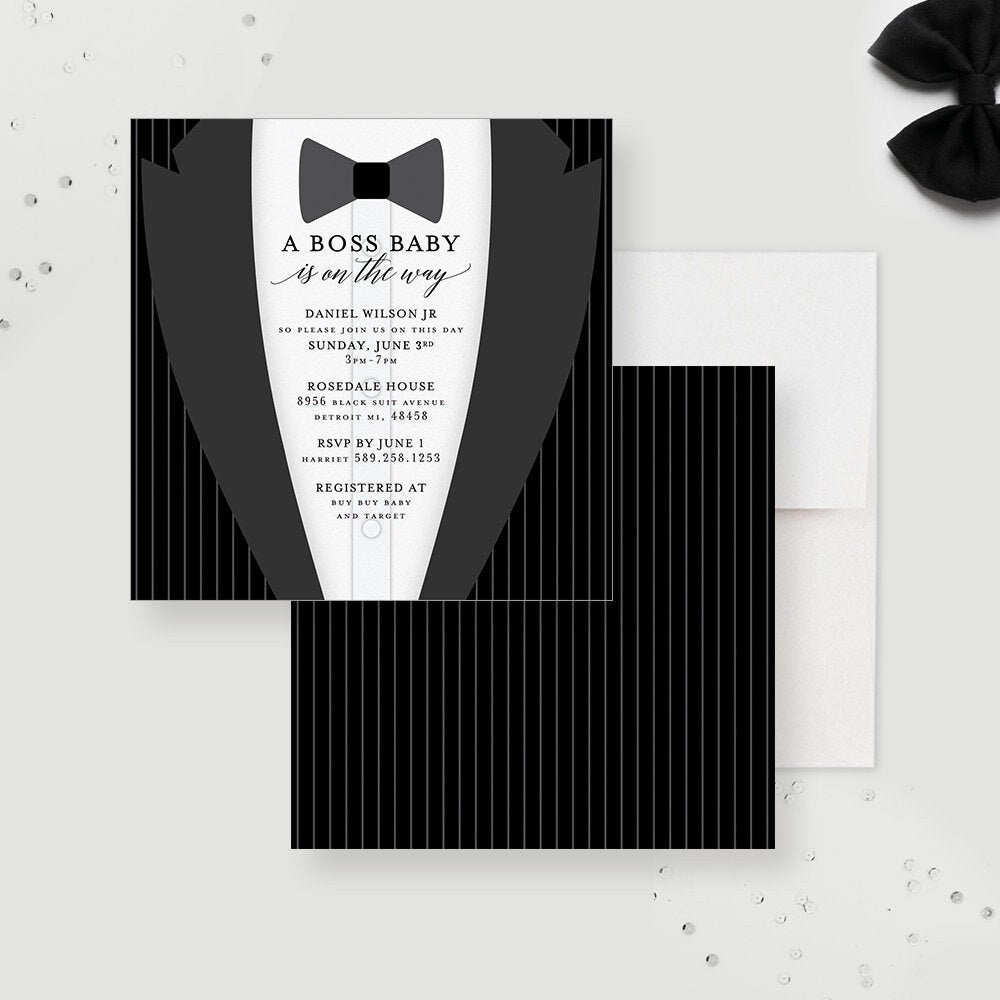 Tuxedo orders baby shower invitations