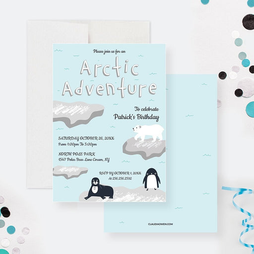 Arctic Adventure Invitation Template, Kids Winter Birthday Party Printable Invites, Arctic Animals Birthday Invitation, Digital Download