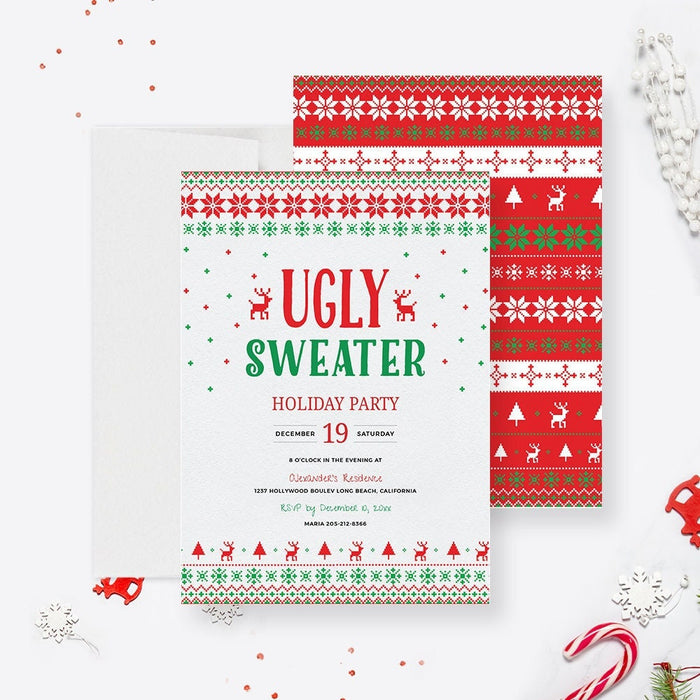 Ugly Sweater Holiday Party Invitation Editable Template, Ugly Christmas Sweater Printable Digital Download, Ugly Xmas Sweater