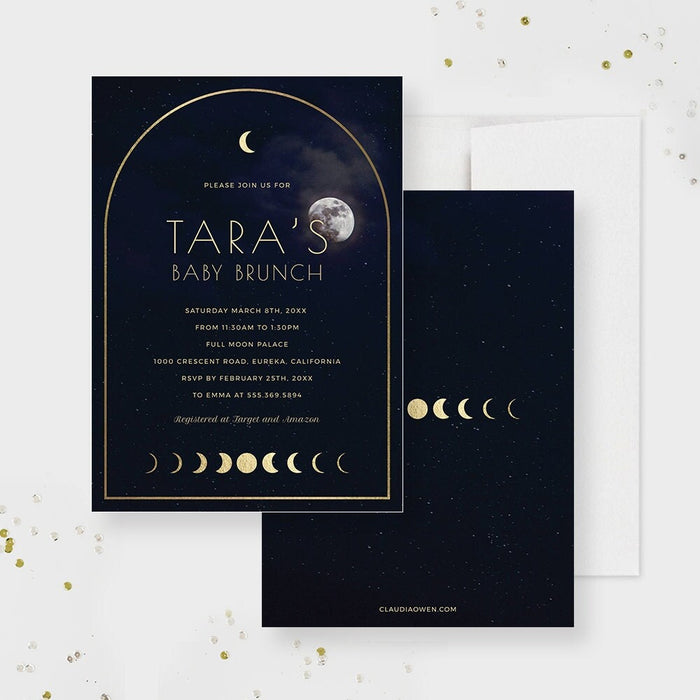 Moon Baby Shower Invitation Editable Template, Custom Celestial Baby Shower Invites Digital Download, Moon Birthday Party, Moon Phases