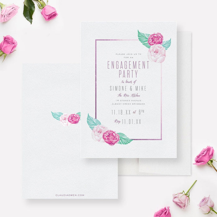 Engagement Party Invitation, We are Engaged Floral Invites, Watercolor Peony Flowers, Getting Married Simple Wedding Engagement Card