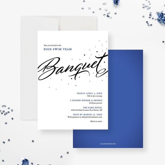 Banquet Invitation Editable Template with Matching Ticket, Blue Professional Business Corporate Formal Event Digital Download