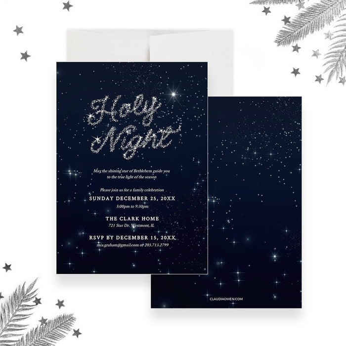 Holy Night Religious Christmas Party Invitation Template, Christian Catholic Church Event Printable Digital Download Invites