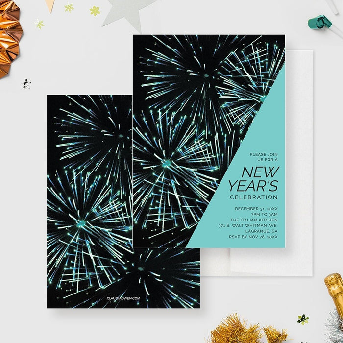 New Years Party Invitation Editable Template, Fireworks NYE Invites Printable Digital Download, Happy New Year Cards, New Years Eve