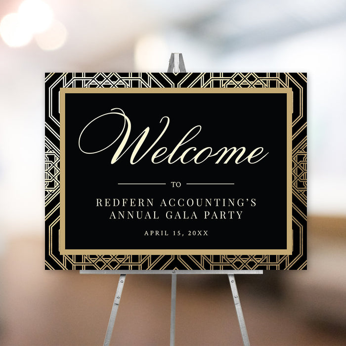 Elegant Welcome Sign Digital Download, Printable Sign Editable Template, Company Business Sign, Gold Gala Door Sign, Table Sign