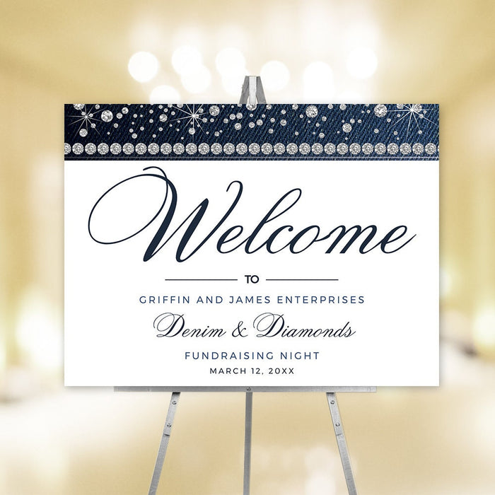 Denim and Diamonds Welcome Sign Digital Download, Printable Sign 18 x 24 and 8x 10, Diamond Anniversary Party Front Door Sign