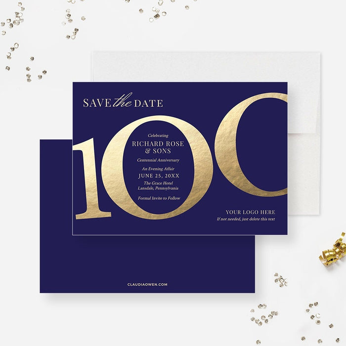 100th Save the Date Card Template, 100 Years Birthday Invitation Digital Download, 100th Business Centenary Anniversary Editable Card