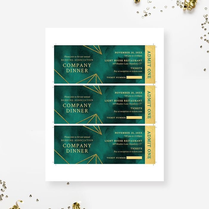 Company Dinner Editable Ticket Template, Personalized Emerald Green Gala Ticket Invitation Digital Download, Business Event Tickets