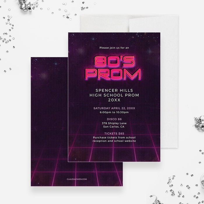 80s Prom Invitation Editable Template, Retro 1980s Party Invite Digital Download, 80s Style Disco Theme Party Invite, 1980s Graduation Party