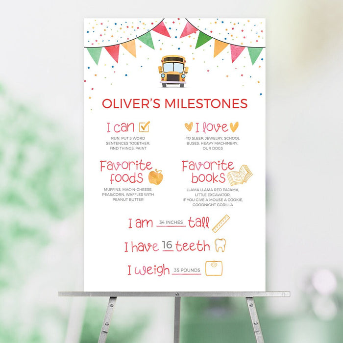 Baby Milestone Poster Template, School Bus Party Sign, Babys First Year Poster Digital Download, Printable Sign 20 x 30 Inches