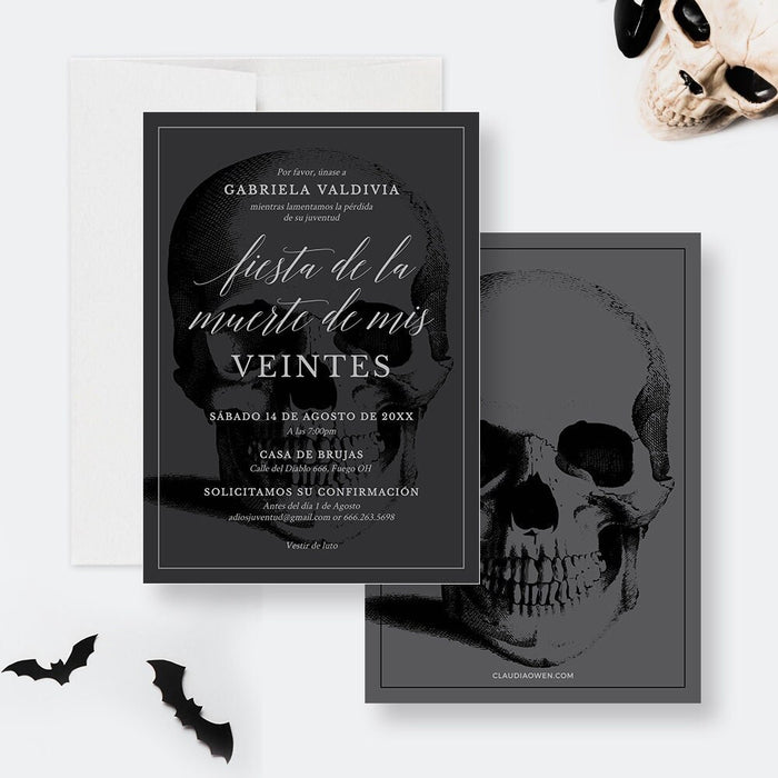 Fiesta de la Muerte de mis Veintes Party Invitation Editable Template, RIP 20s 30s 40s, 30th 40th 50th Birthday Digital Download in Spanish