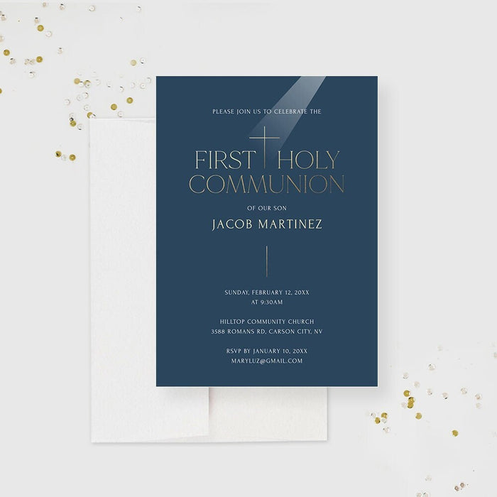 First Holy Communion Invitation Editable Template, Printable Religious Invitation for Boys, Minimalist Communion Invites, Instant Download