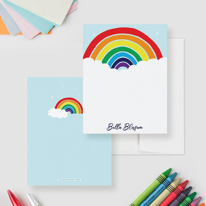 Rainbow Birthday Thank You Cards, Custom Rainbow Note Cards, Rainbow Baby Shower, Girls Letter Stationery Set, Rainbow Gift Greeting Cards
