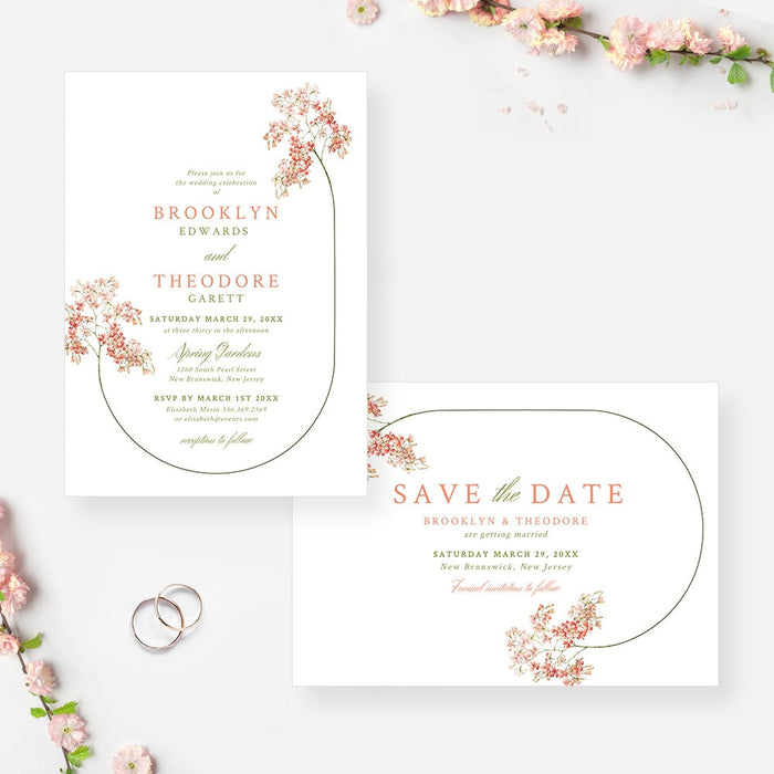Spring Blossom Wedding Invitation Set, Floral Save The Date Cards, Editable Wedding Bundle, Wedding Anniversary Invites Digital File