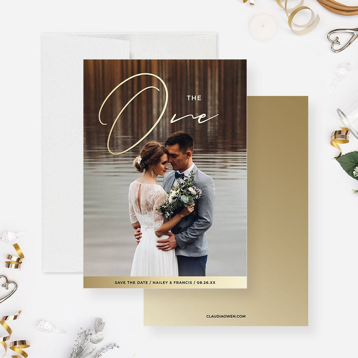 The One Romantic Photo Save the Date Cards, Wedding Card with Photo Editable Template, Modern Wedding Invitations, Wedding Ceremony Cards