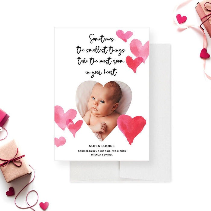 Baby Birth Announcement Template, Newborn Cards with Photo, Printable Baby Announcement Digital File, Newborn Welcome Card with Love Hearts