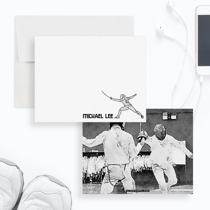 Fencing Note Card Set, Fencing Coach Gifts, Sport Stationery Set for Men and Boys, Fencing Greeting Cards, Fencing Lover Gifts Coach Present