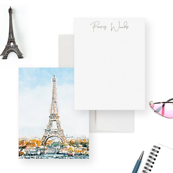 Eiffel Tower Note Card, Personalized Paris Thank You Cards, Travel Stationary Set, Paris Gifts, Travel Lover Gift, Parisian French Gift