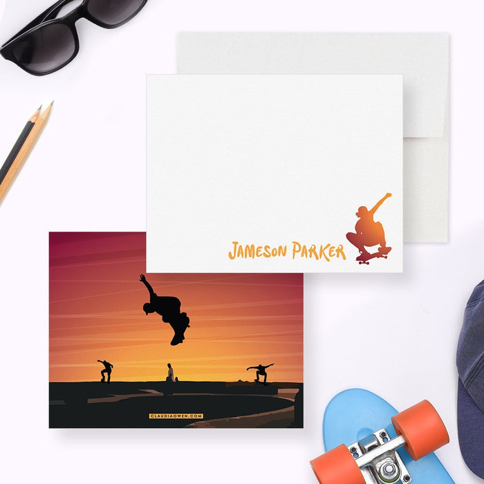 Personalized Skateboarding Note Cards, Skateboard Stationery Gifts for Boys and Teens, Skateboard Lover Gift Thank You Cards, Skater Gifts