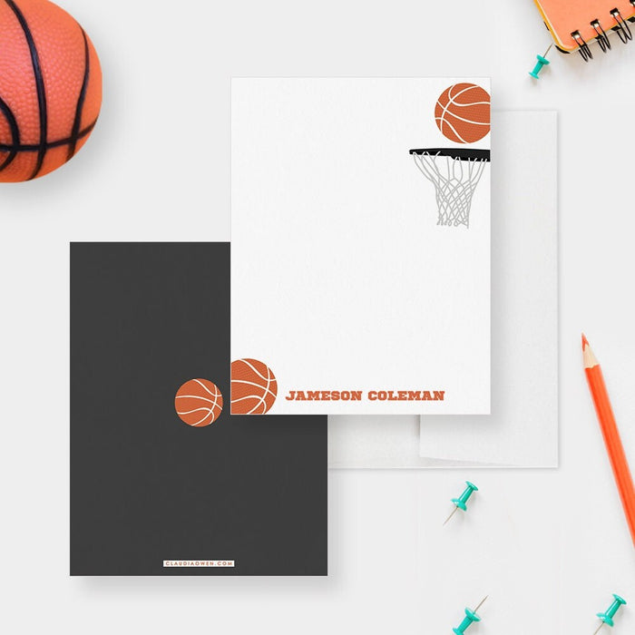 Basketball Birthday Thank You Cards, Basketball Lover Gifts, Sport Note Cards, Basketball Coach Gifts, Personalized Kids Stationery Set
