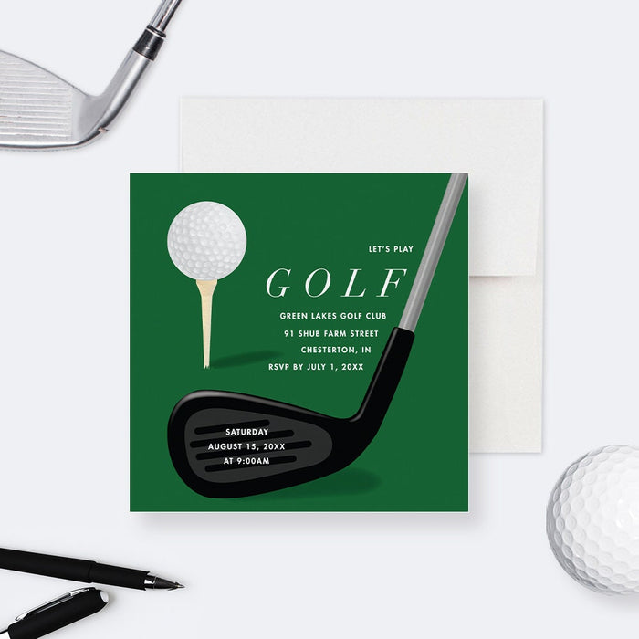 Let’s Play Golf Invitation Card, Golf Themed Birthday Party Invitations for Men and Women, Top Golf, Mini Golf, Sports Party Invite Card with Golf Club and Ball
