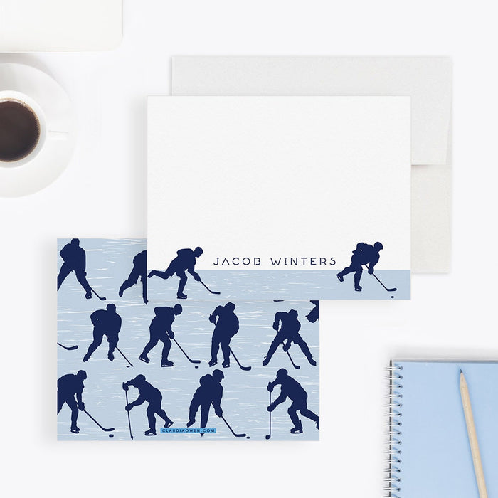 Personalized Hockey Note Card, Ice Hockey Thank You Cards, Sport Custom Stationary Set, Hockey Player Gifts for Boys Teens and Kids