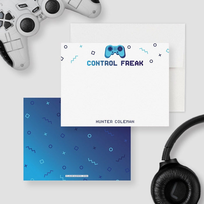 Funny Gamer Note Cards, Control Freak Video Game Thank You Cards, Custom Stationary for Boys and Men, Online Computer Game Cards, Geek Gifts