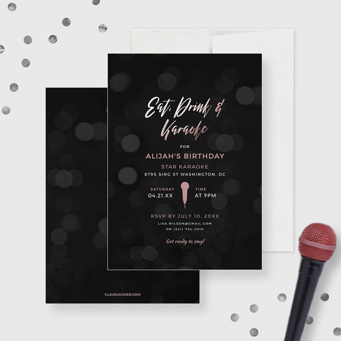 Karaoke Party Invite Editable Template, Eat Drink Karaoke Birthday Digital Download, Singing Music Party Invitations for Teens and Adults