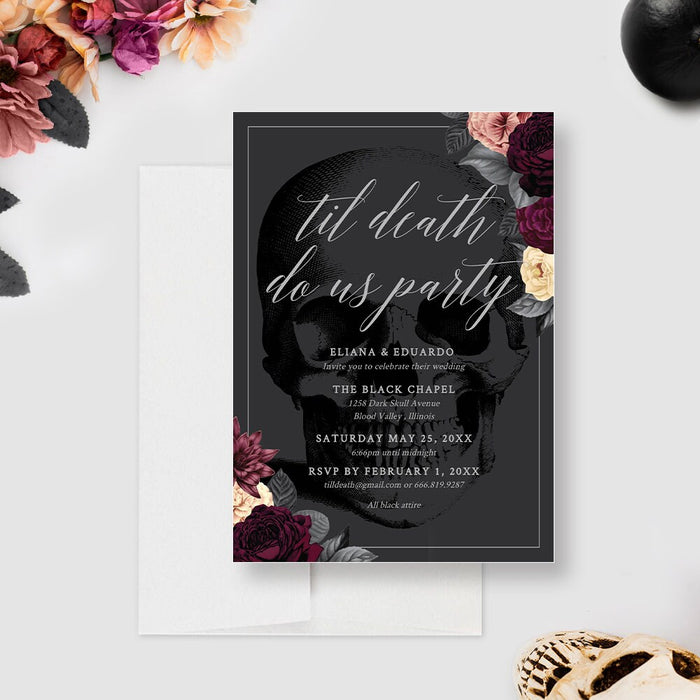 Til Death Do Us Party Wedding Invitation Editable Template, Goth Wedding Bridal Shower Digital Download, Halloween Gothic Bachelorette Party