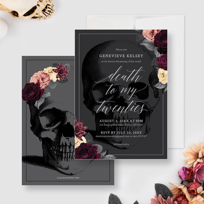 Death to My Twenties Birthday Party Invitation Editable Template, Death to My 20s Funeral Birthday, Floral Skull 30th Digital Download
